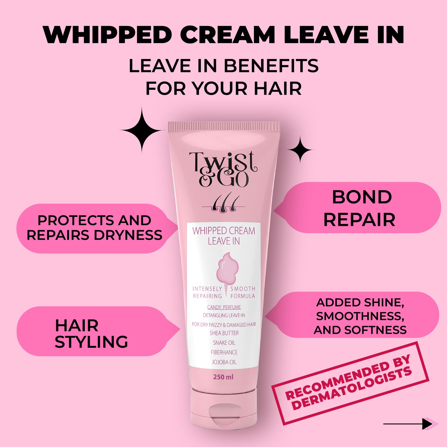 Twist & Go Whipped Cream Leave-In 250GM (Intensely Repairing Smooth Formula)